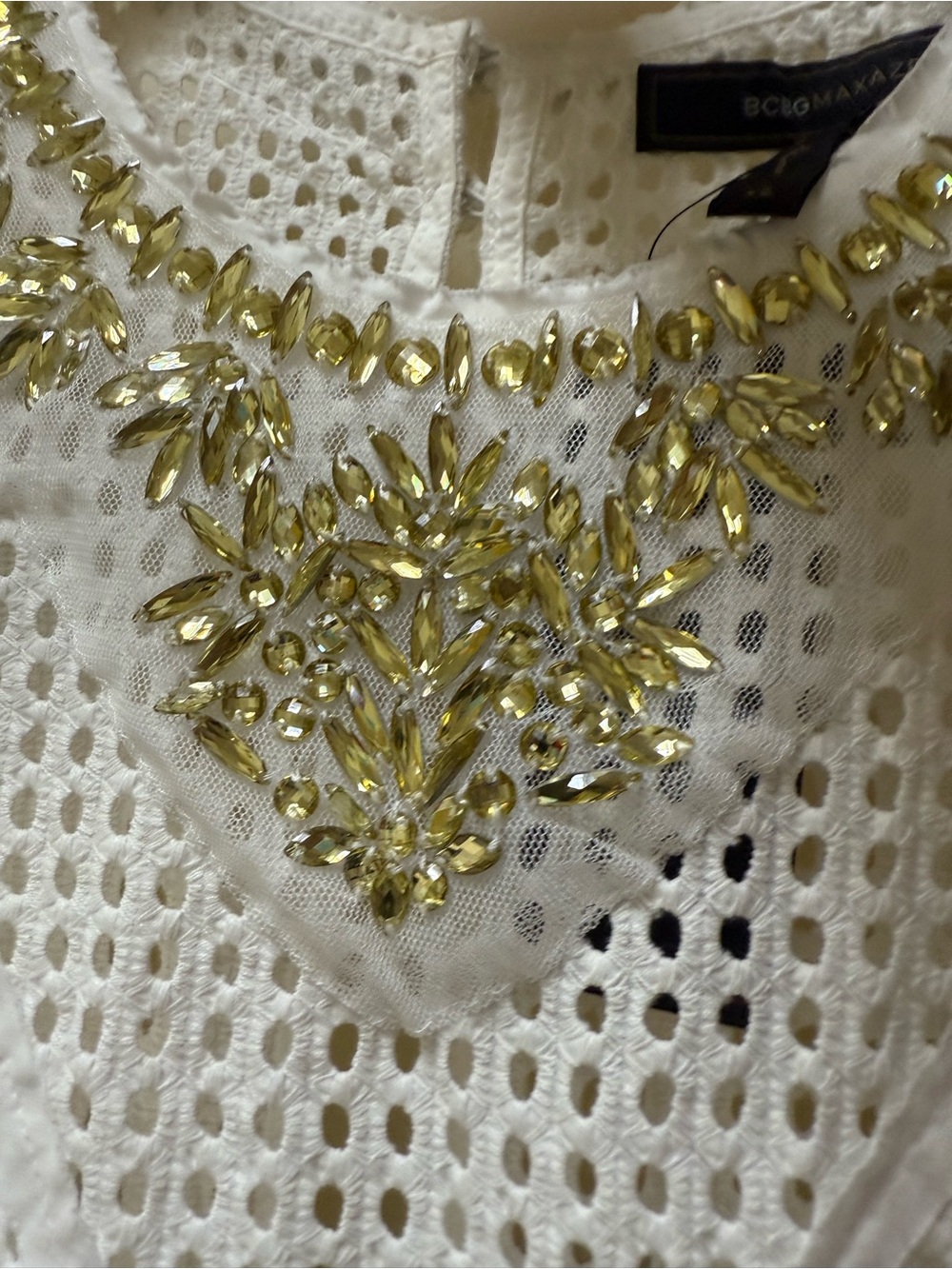 NWT; BCBG Max Azria top white eyelet texture and a heavily embellished🌸 - Picture 3 of 10